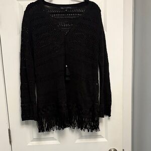 White House Black Market Black Open-Knit Fringe Cardigan